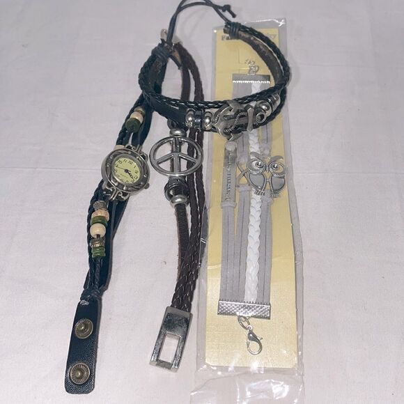 4 multi strap leather bracelets - Picture 1 of 7